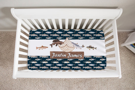 Fishing Personalized Crib Sheet for Girl