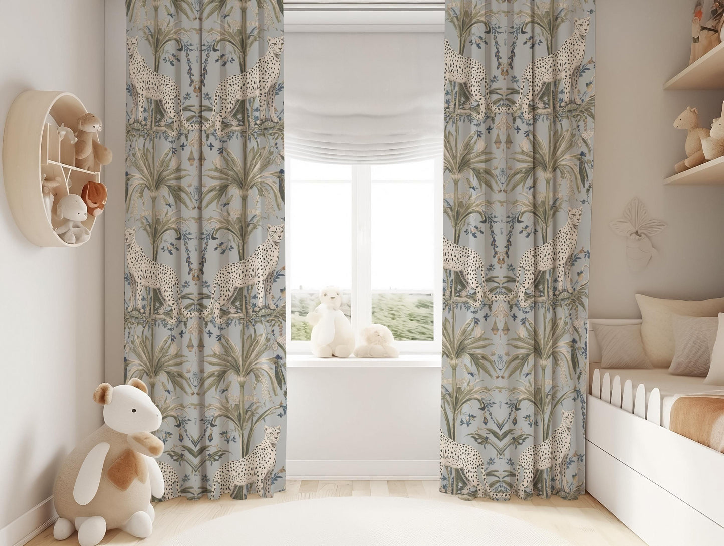Blue Leopard Botanical Blackout Curtains