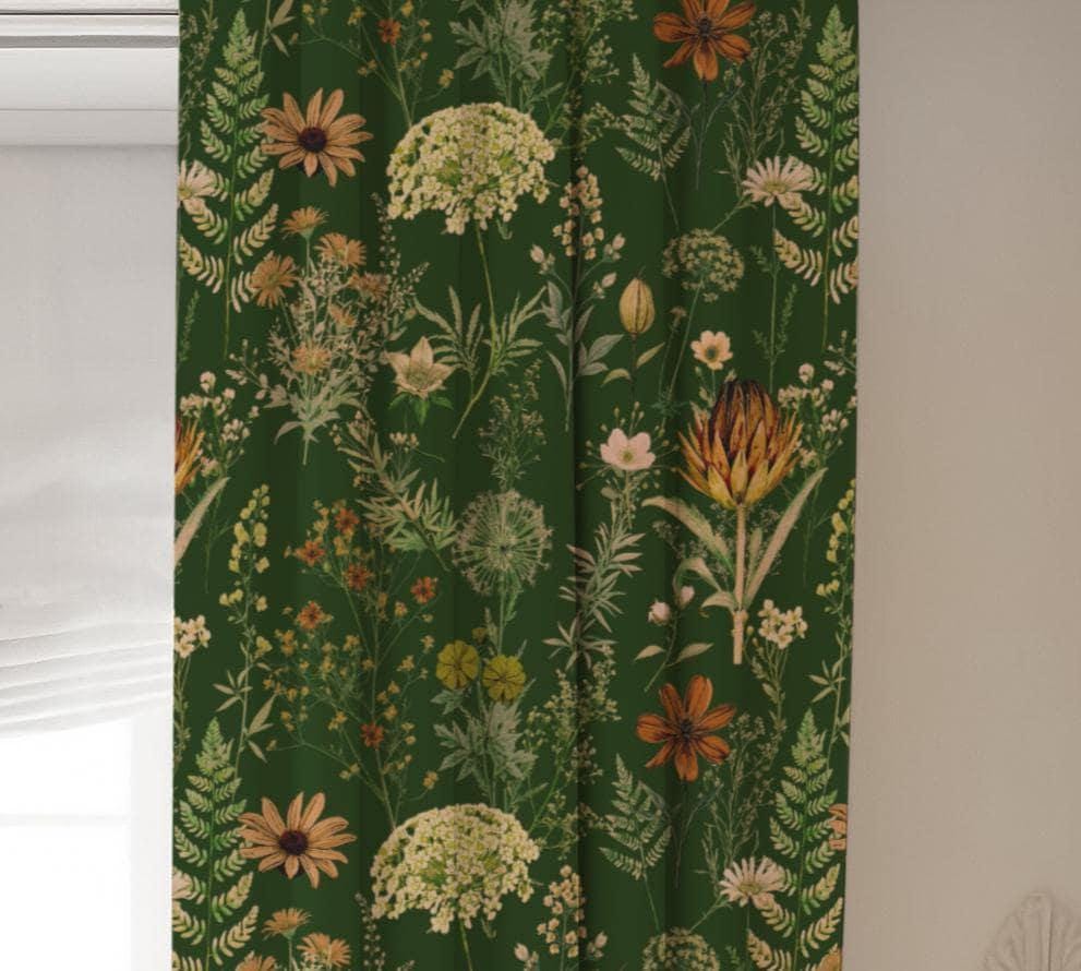 Dark Green Botanical Blackout Curtains