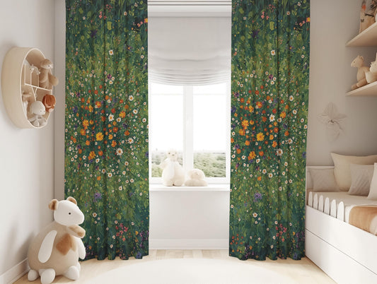 Green Wildflower Curtains, Botanical Floral Blackout Curtains