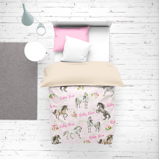 Horses Personalized Duvet Cover Set for Girl