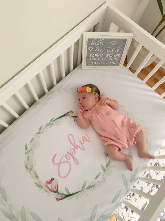 Tulips Personalized Crib Sheet for Girl