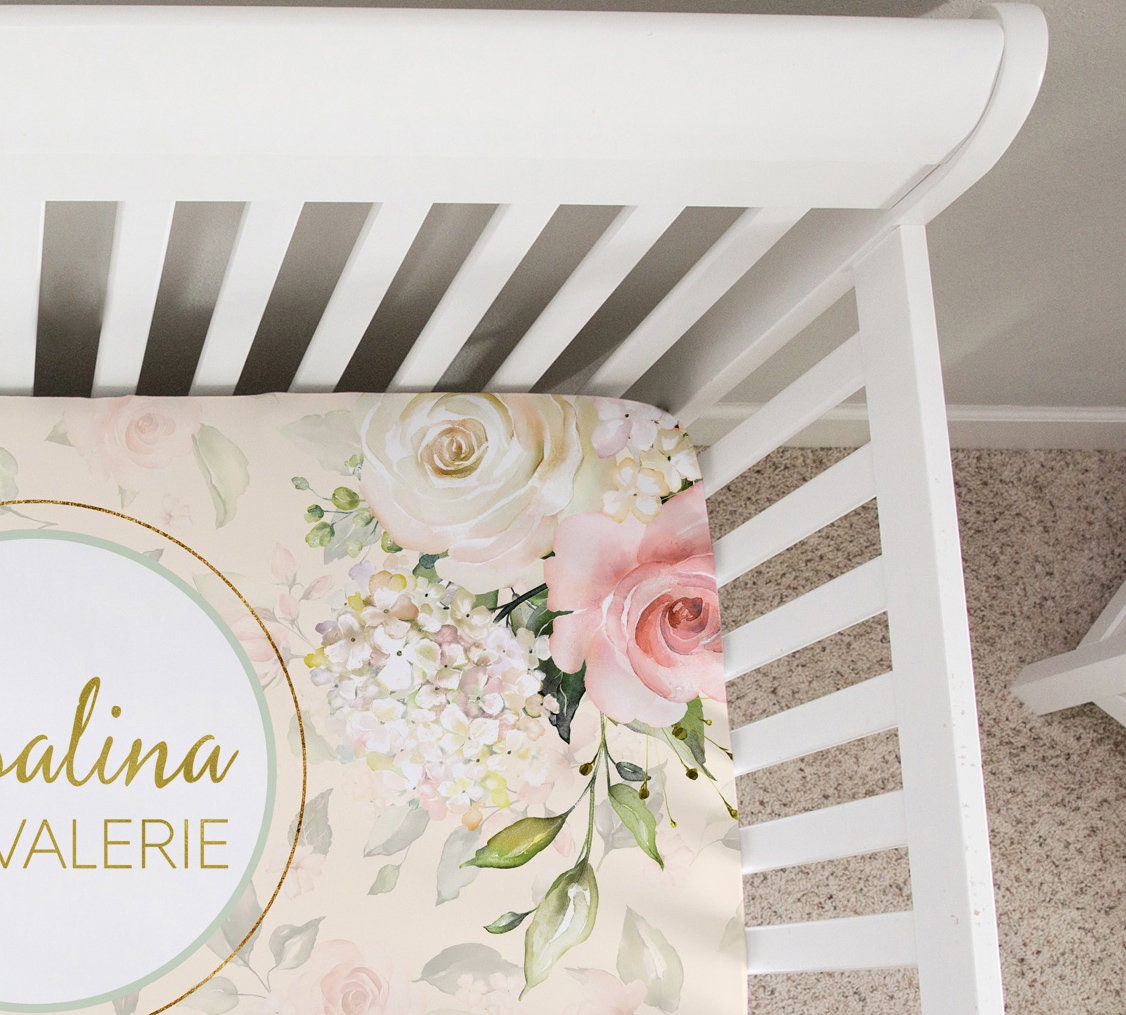 Roses Garden Personalized Crib Sheet for Girl