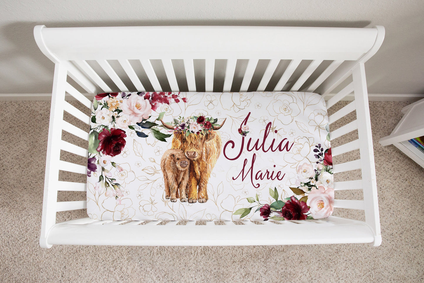Highland Cow Personalized Crib Sheet for Girl