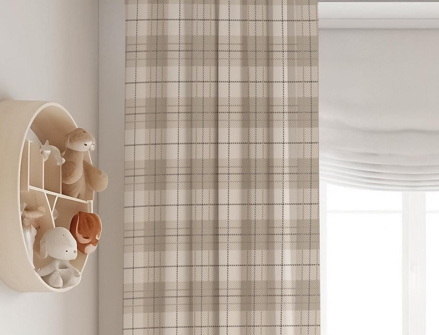 Neutral Plaid, Beige Plaid Blackout Curtains