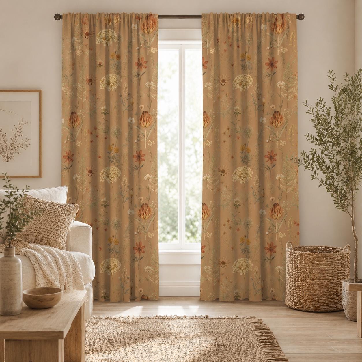 Boho Floral, Botanical Blackout Curtains