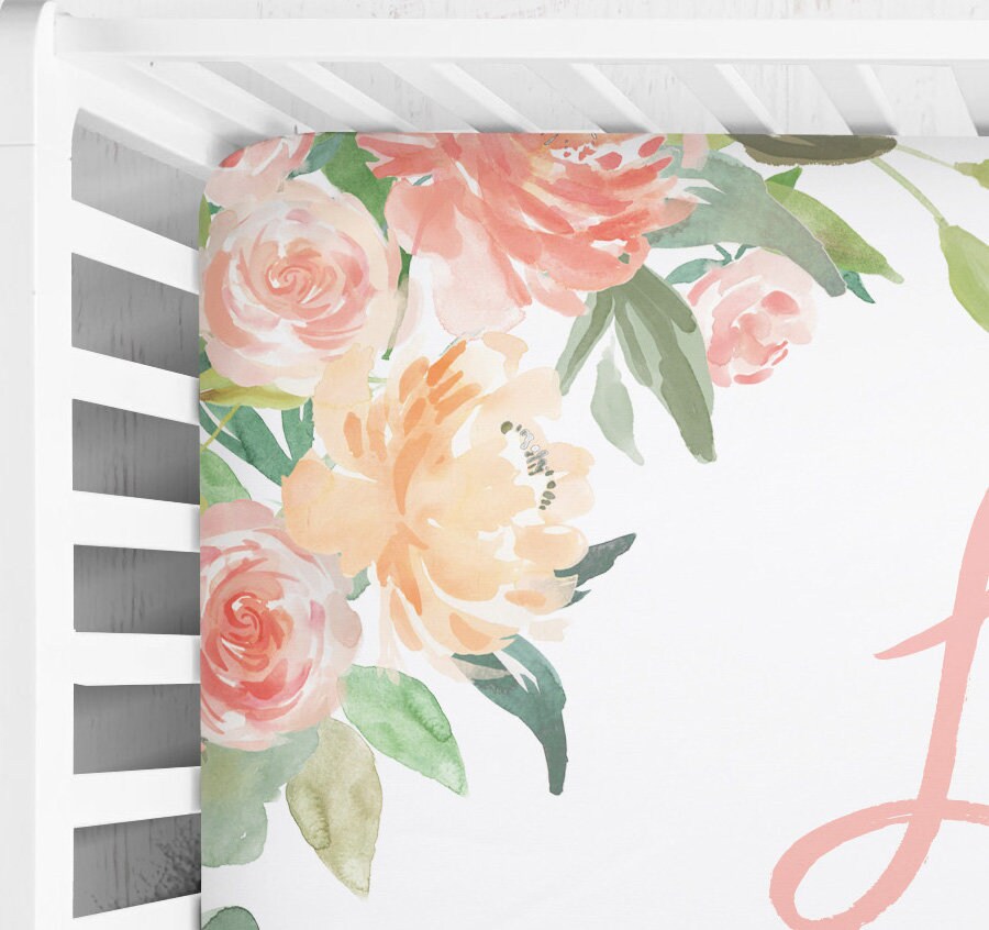 Sunny Coral Personalized Crib Sheet for Girl