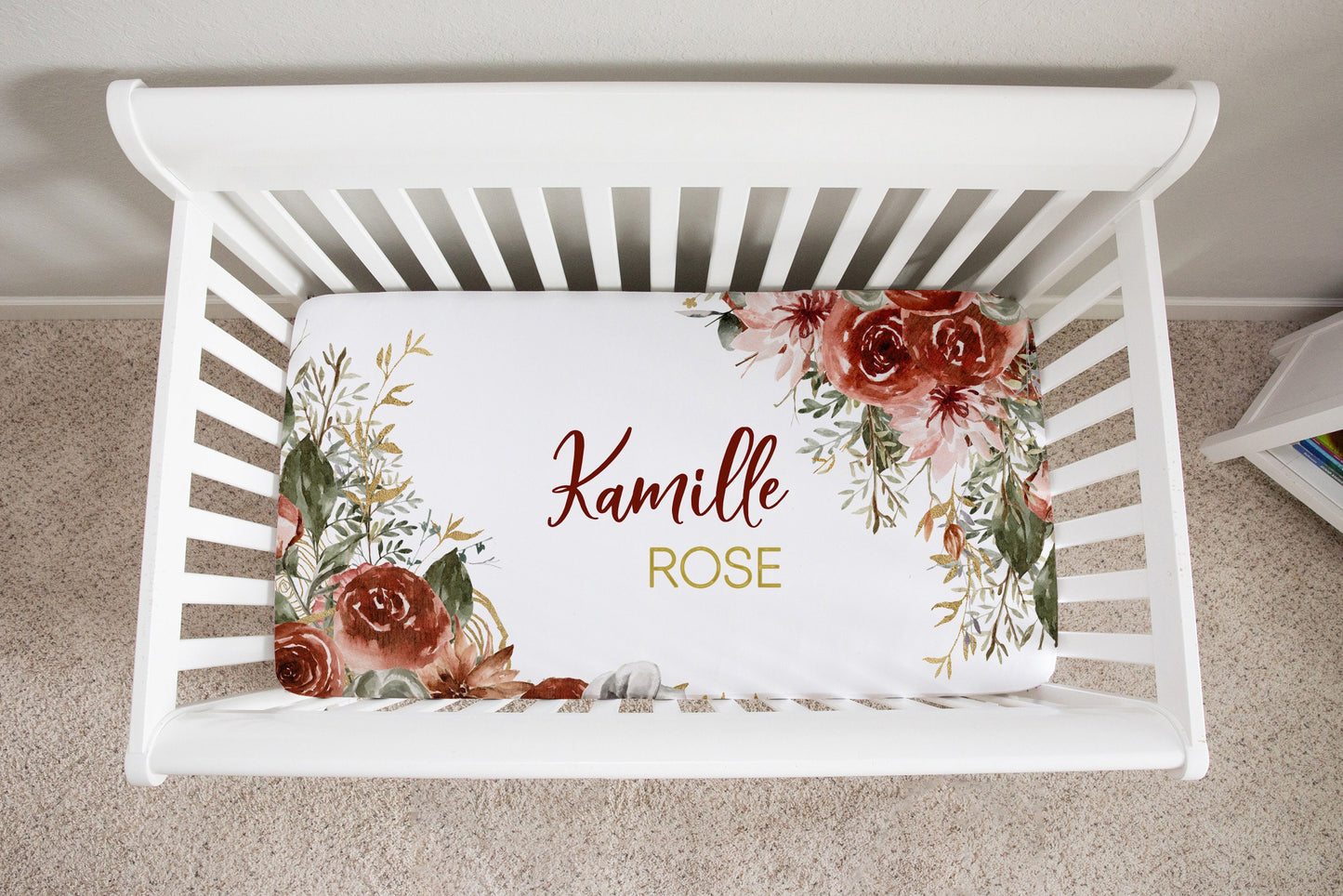 Brown Flowers Personalized Crib Sheet for Girl