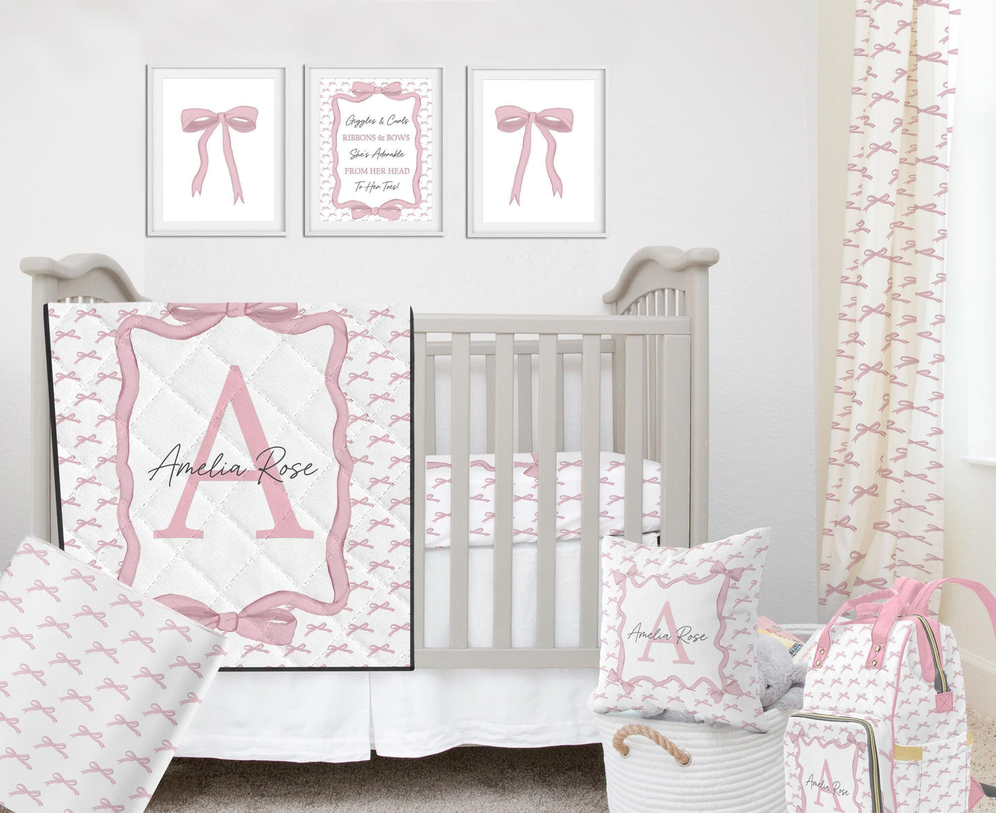 Pink Bows Nursery Blackout Curtains