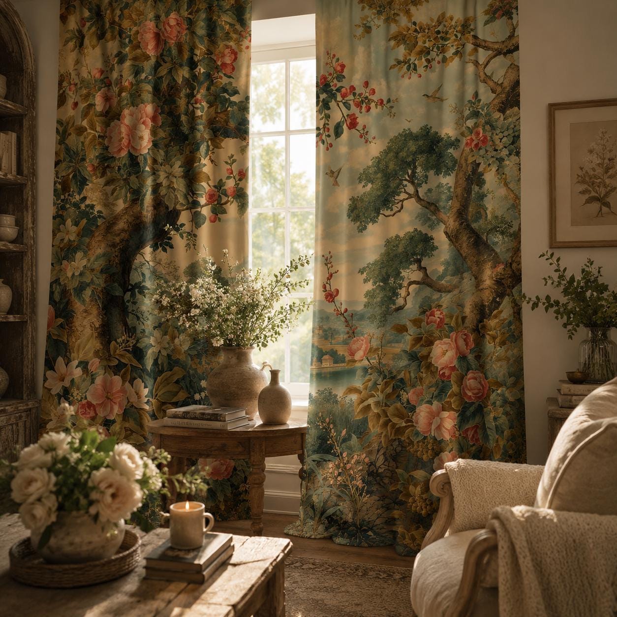 Floral Botanical, Vintage Tree Blackout Curtains