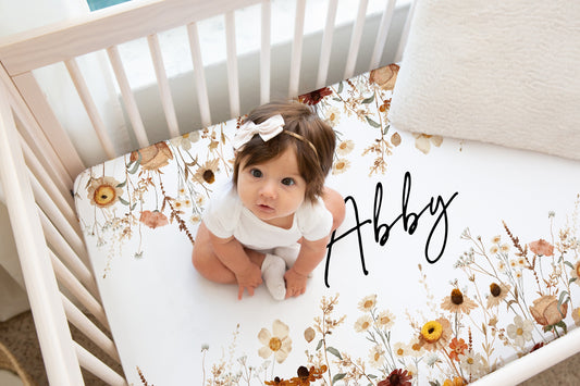 Wildflowers Personalized Crib Sheet for Girl