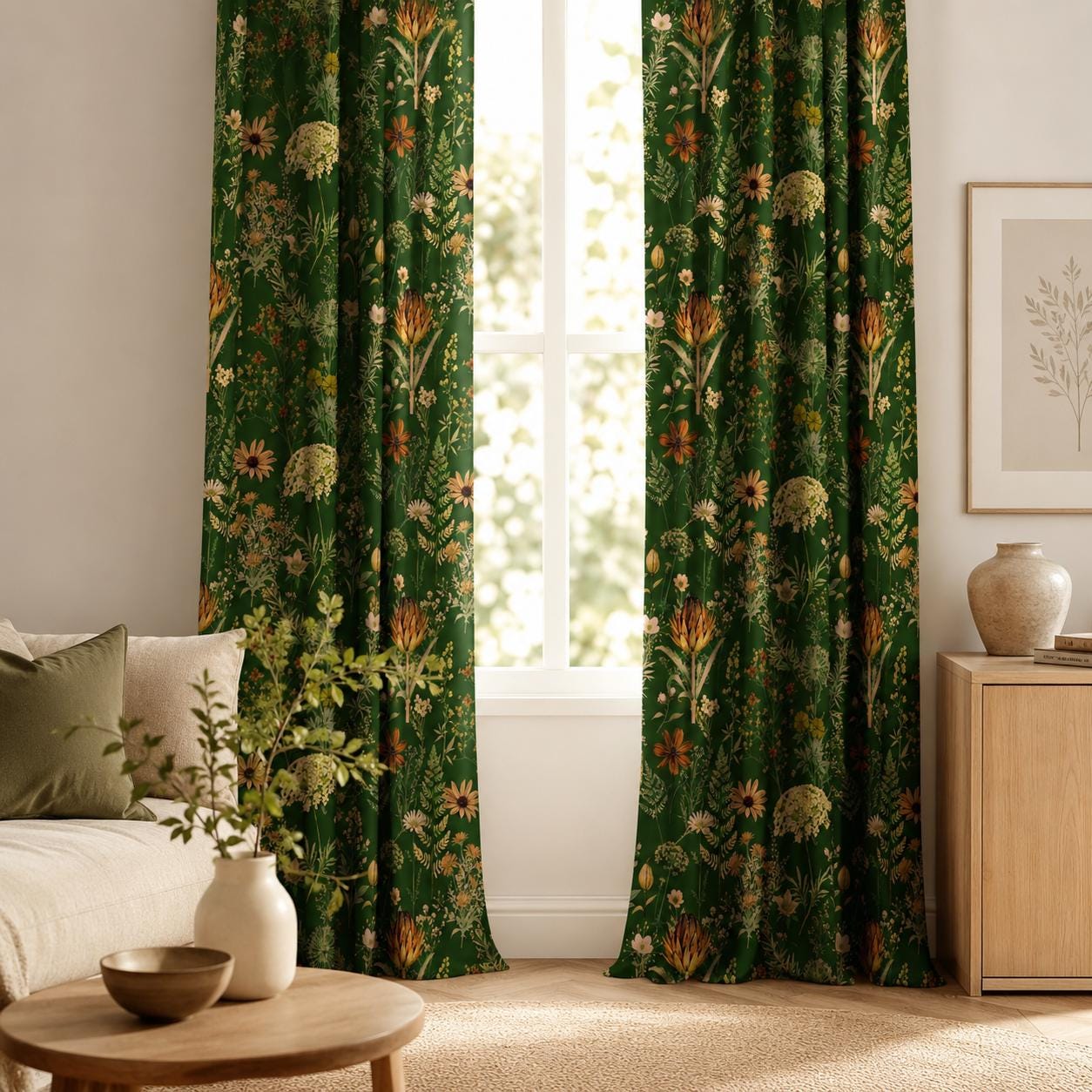 Dark Green Botanical Blackout Curtains