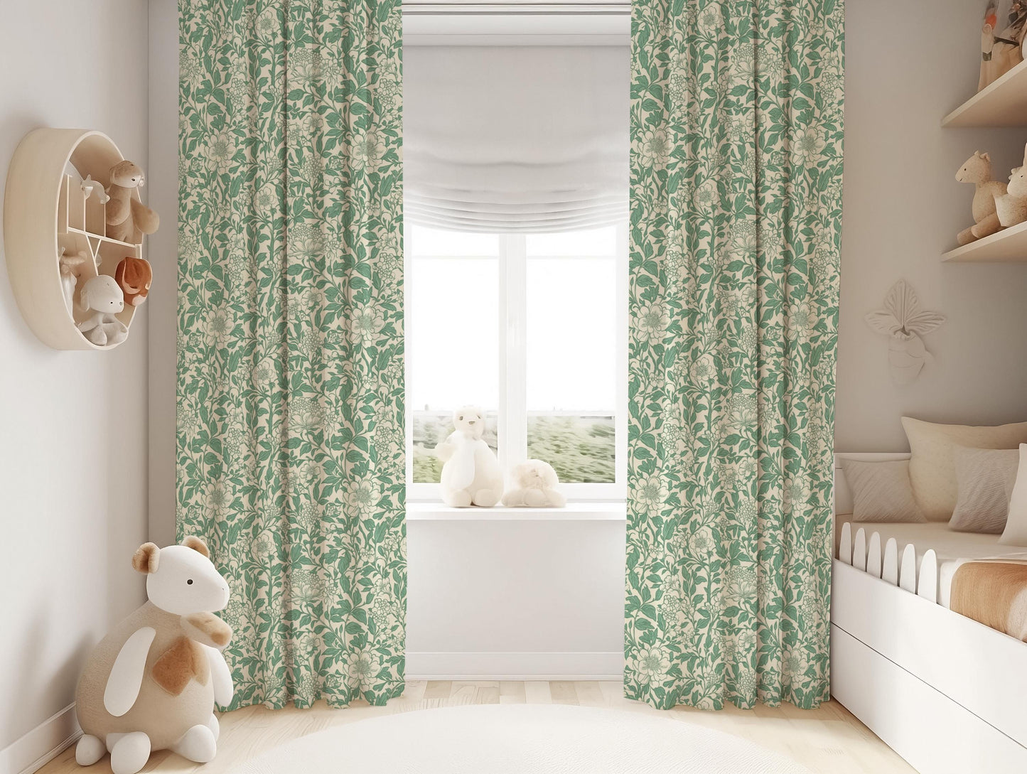 Green Floral Blackout Curtains