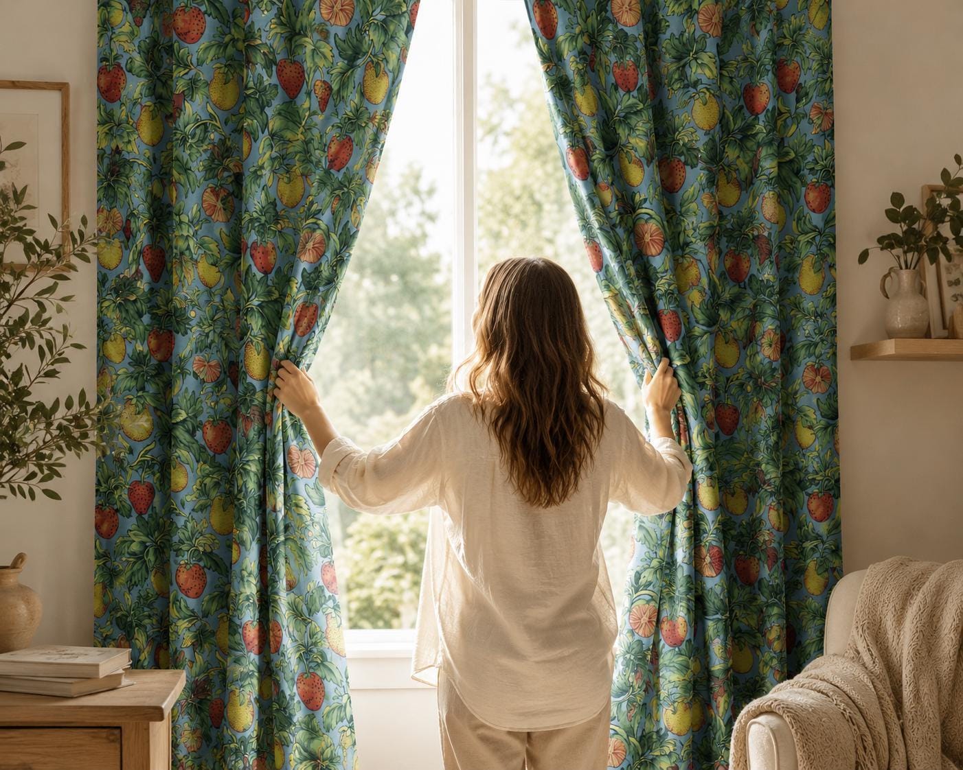 Fruit Botanical, Strawberry Blackout Curtains