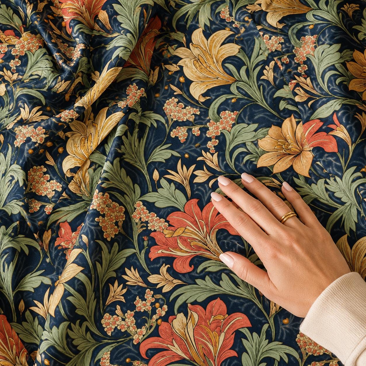 William Morris Style Floral Blackout Curtains