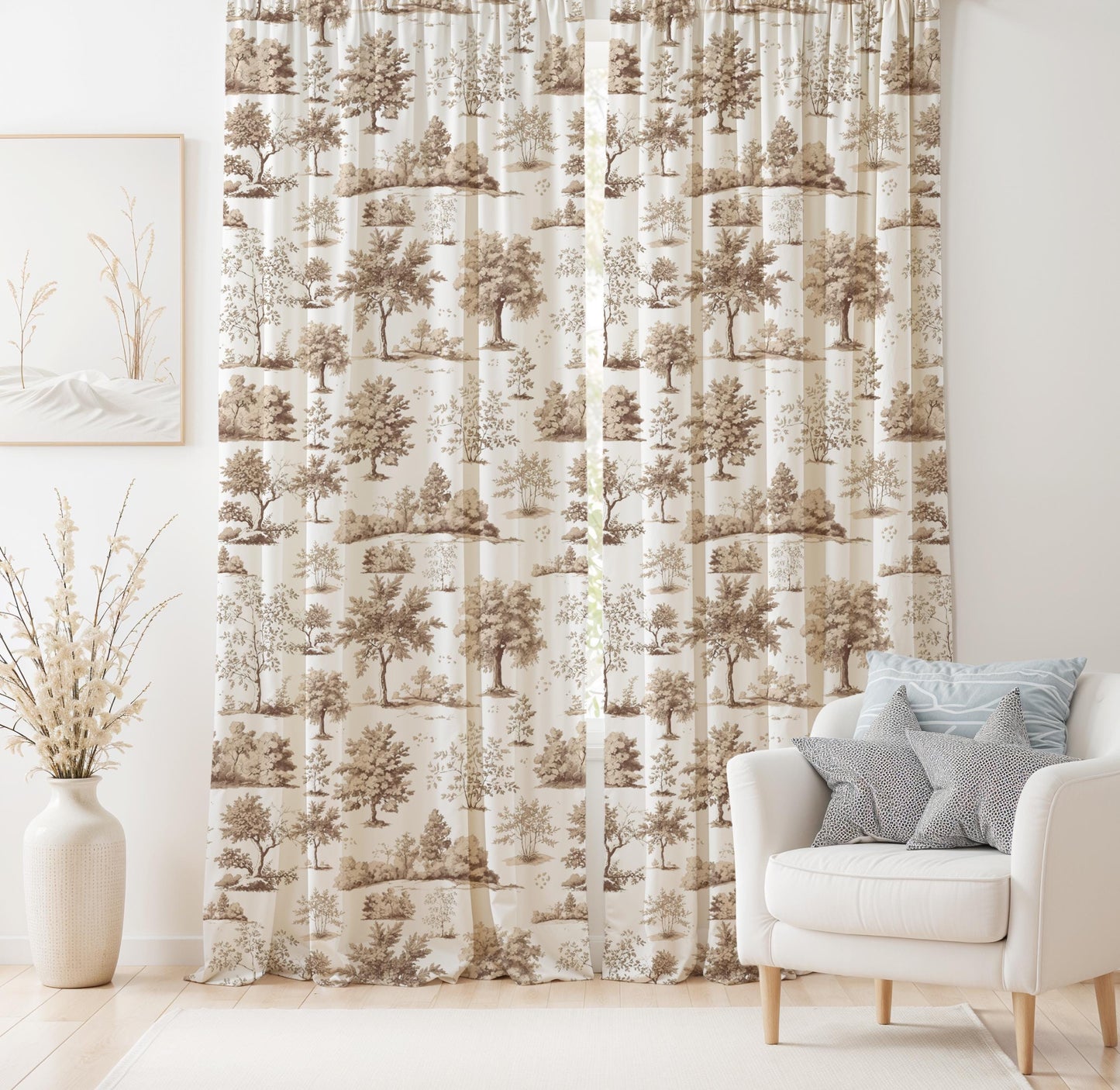Neutral Woodland Toile Blackout Curtains