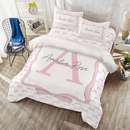 Pink Bows Personalized Duvet Cover Set for Girl