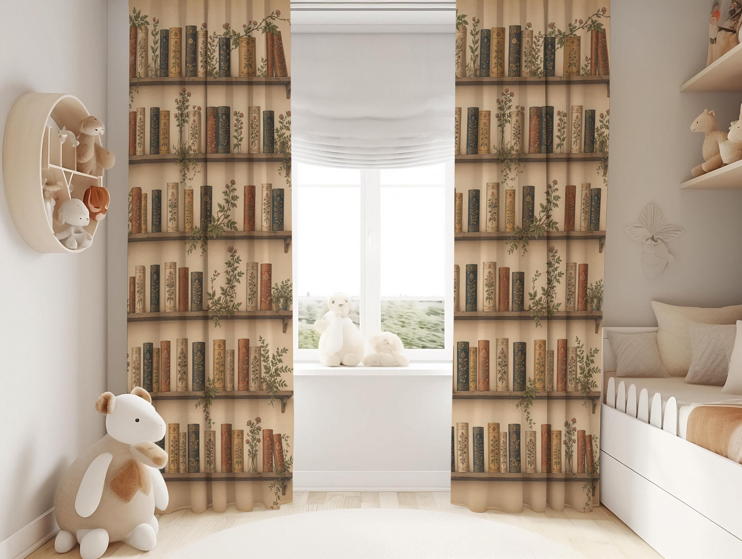 Vintage Bookshelf Blackout Curtains