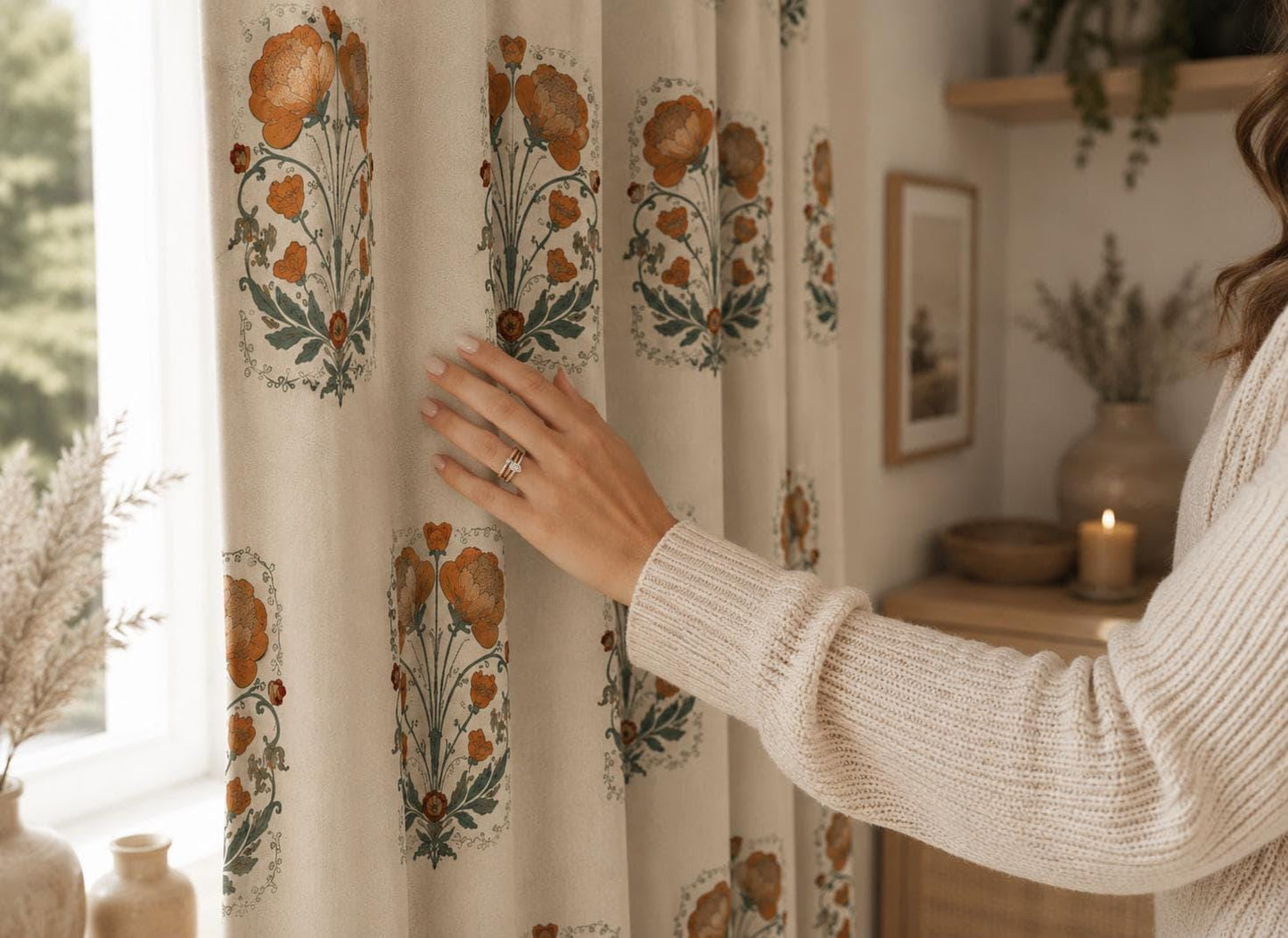 Boho Floral, Vintage Poppy Blackout Curtains