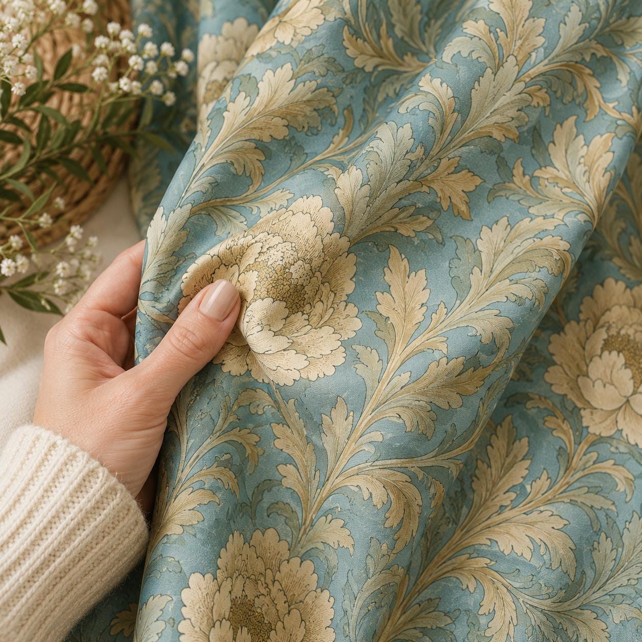 Blue Floral Curtains, Vintage Farmhouse Blackout Curtains
