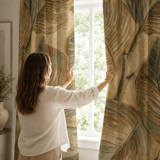 Boho Tropical Leaf Blackout Curtains