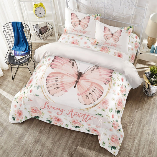 Blush Florals with Butterfly Personalized Duvet Cover Set for Girl