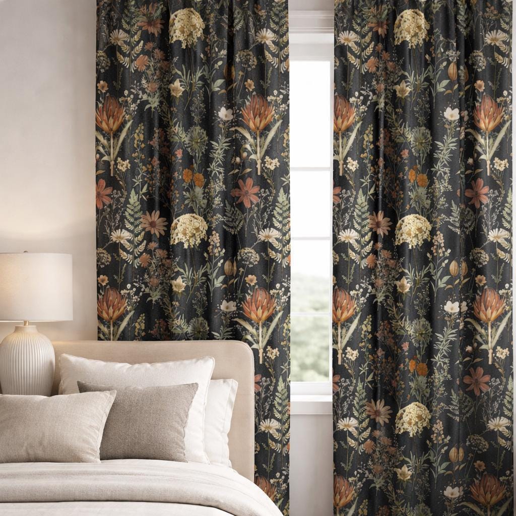 Moody Wildflower Botanical Blackout Curtains
