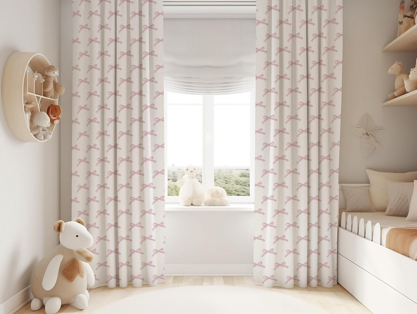 Pink Bows Nursery Blackout Curtains