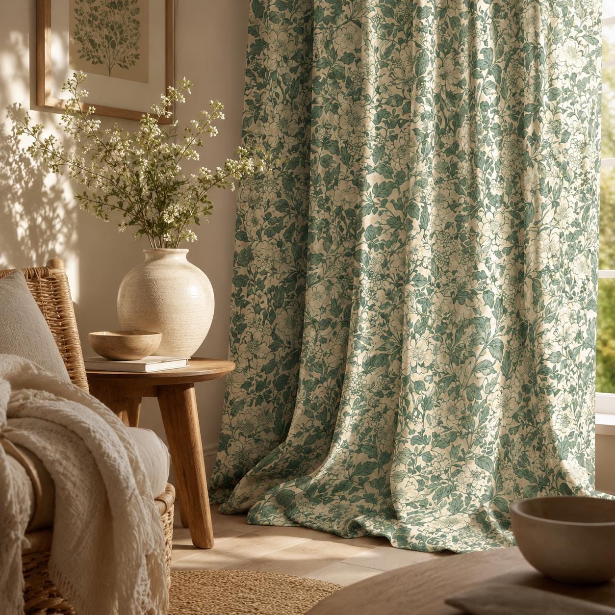 Green Floral Blackout Curtains