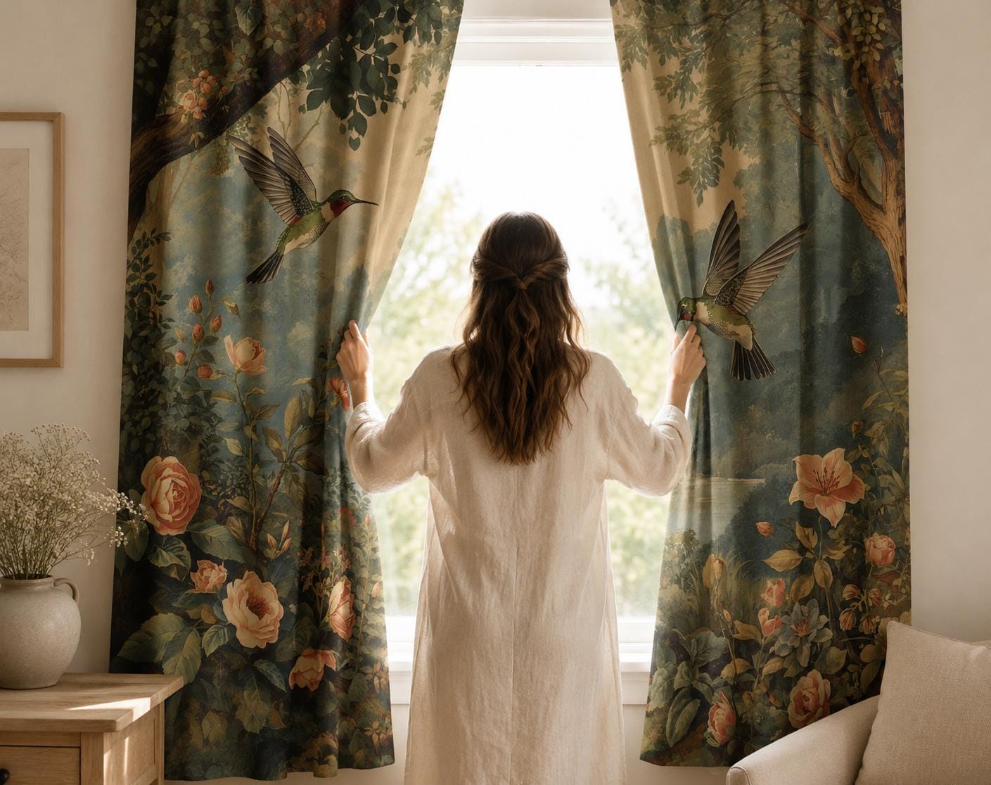 Hummingbird Floral Blackout Curtains