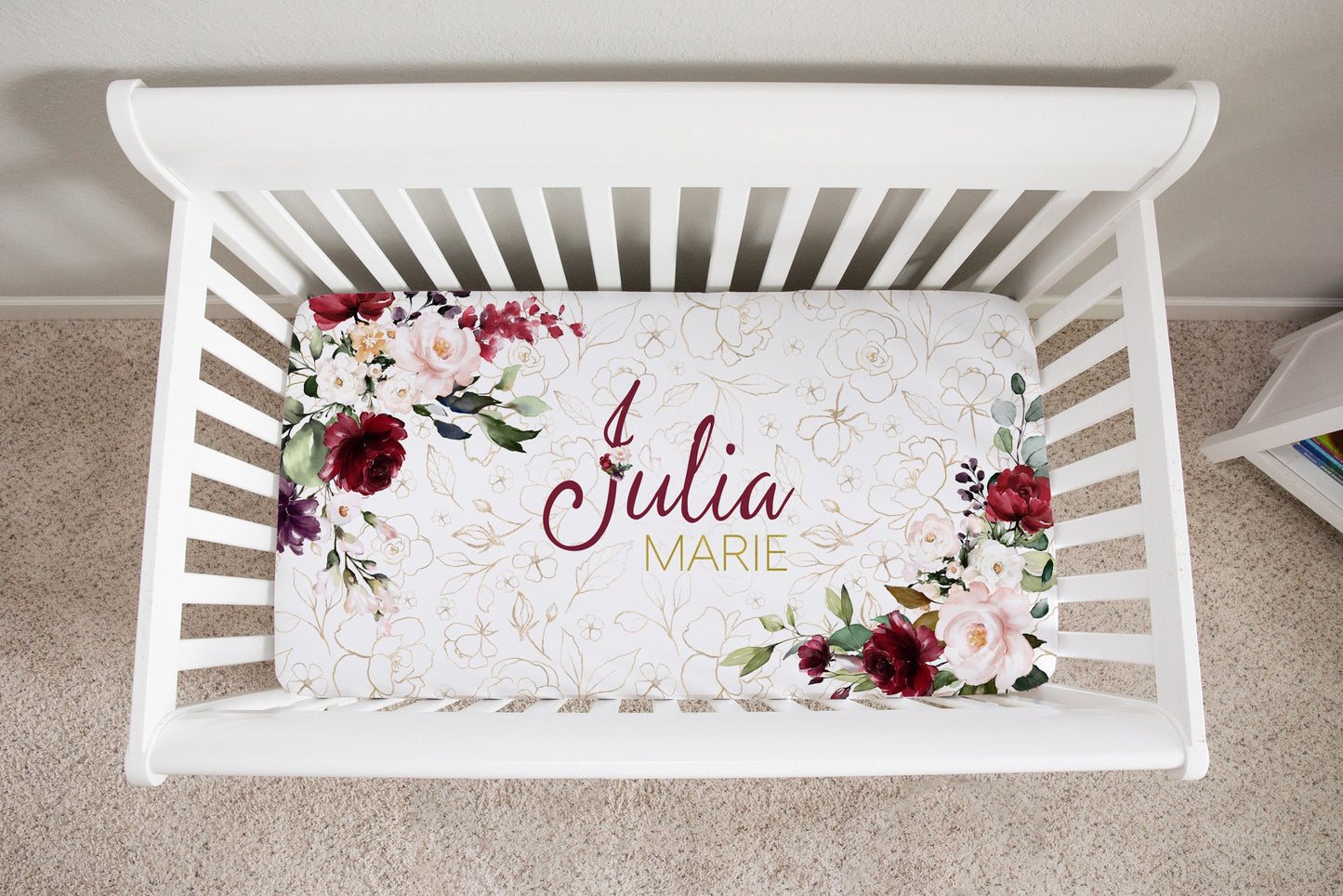 Burgundy Personalized Crib Sheet for Girl