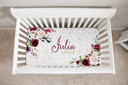 Burgundy Personalized Crib Sheet for Girl