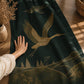 Japanese Crane, Dark Green Blackout Curtains