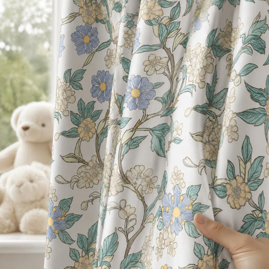 Blue Floral, Cottagecore Blackout Curtains