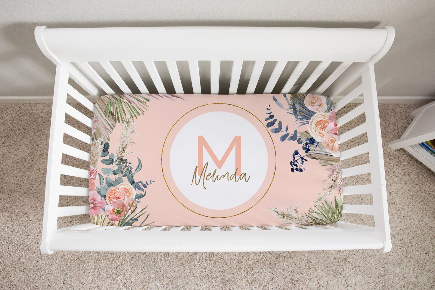 Tropical Flowers Personalized Crib Sheet for Girl