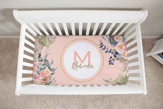 Tropical Flowers Personalized Crib Sheet for Girl
