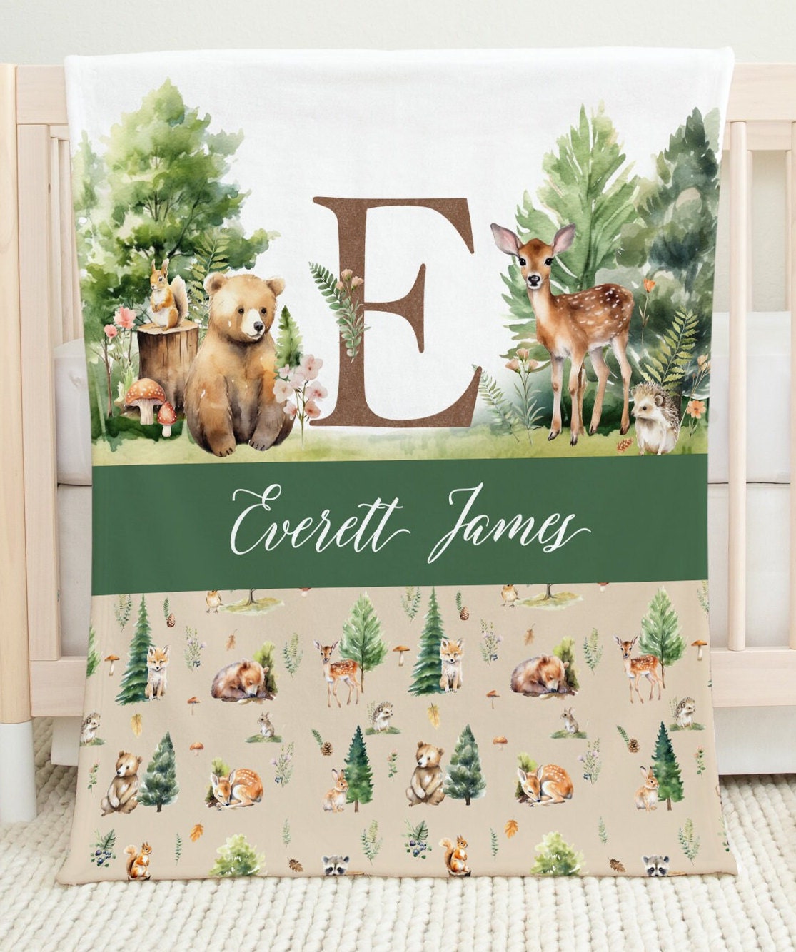 Beige Woodland Personalized Blanket For Boy