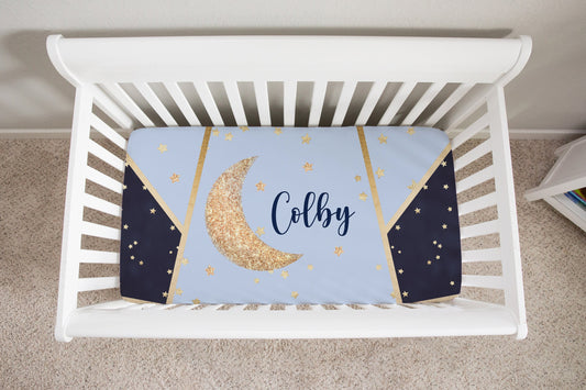 Moon and Stars Personalized Crib Sheet for Boy