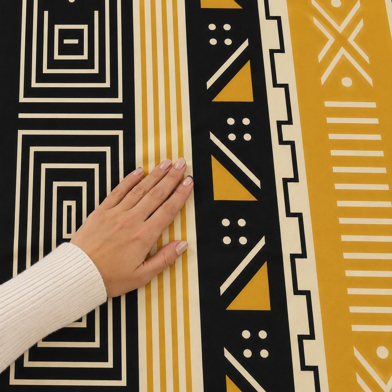 Mustard Black Geometric Blackout Curtains
