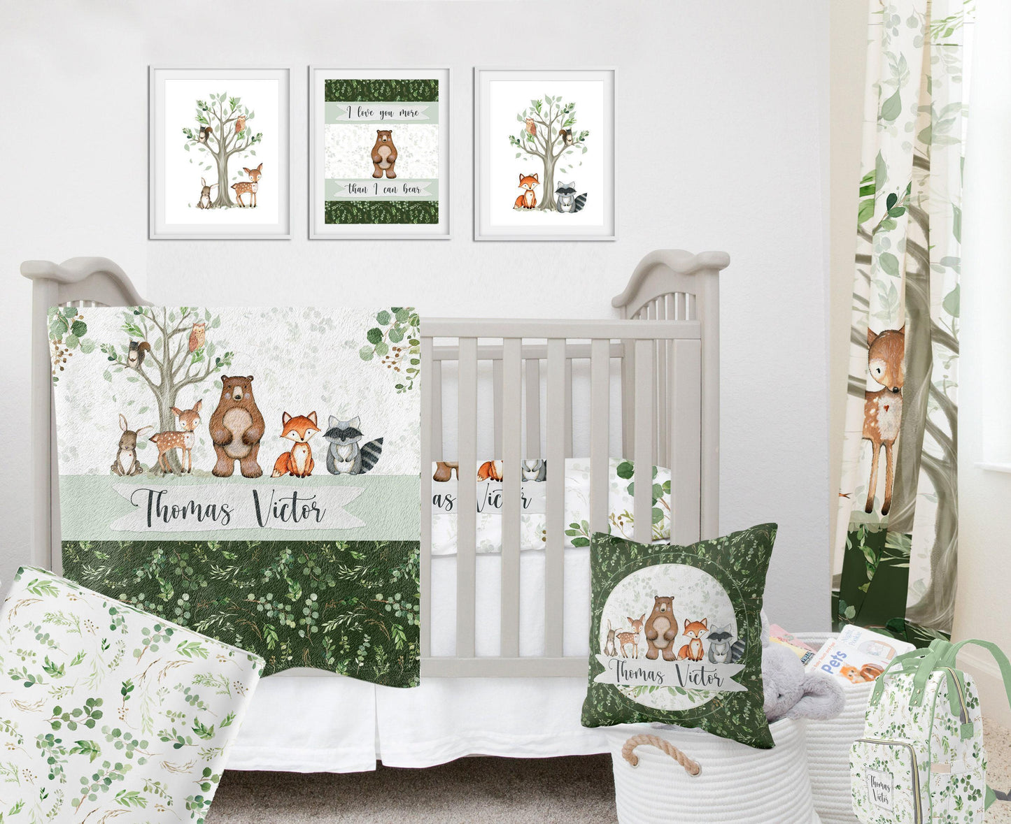 Woodland Area Rug, Baby room carpet, bear, fox, deer, buck nursery rug, woodland theme baby Nursery rug, Woodland personalized carpet