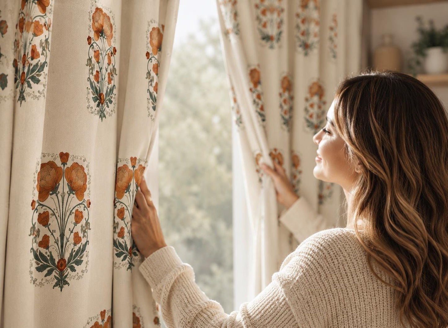 Boho Floral, Vintage Poppy Blackout Curtains