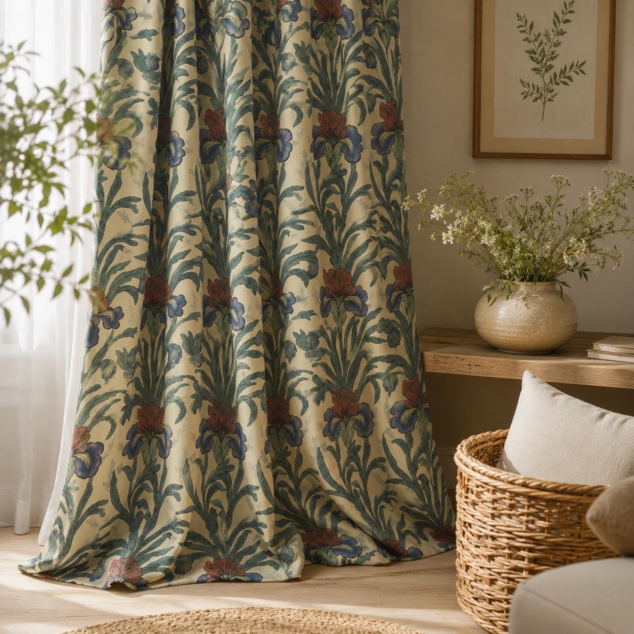 Vintage Floral Curtains, William Morris Style Blackout Curtains