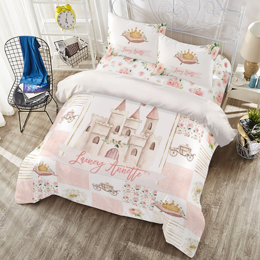 Blush Florals with Castle Personalized Duvet Cover Set for Girl