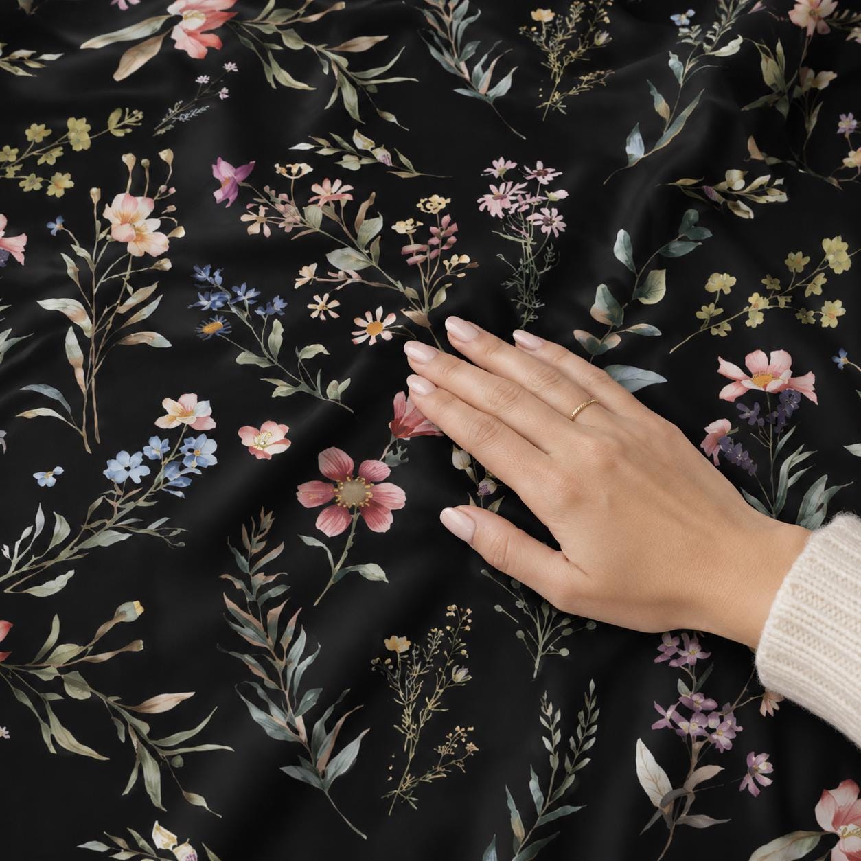 Black Floral, Moody Blackout Curtains