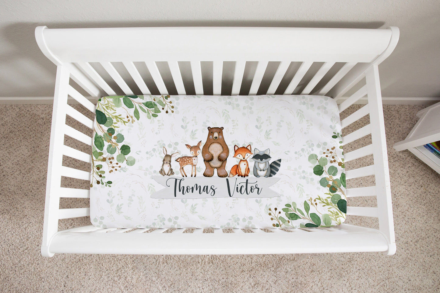 Woodland Friends Personalized Crib Sheet for Boy