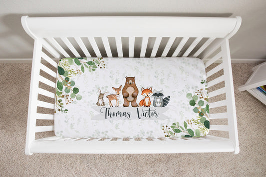 Woodland Friends Personalized Crib Sheet for Boy