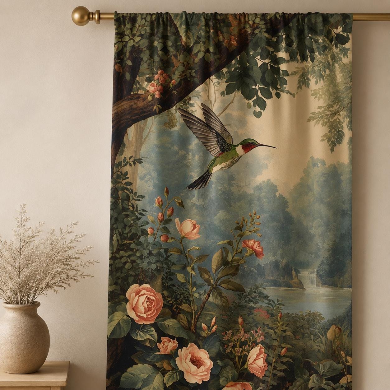 Hummingbird Floral Blackout Curtains
