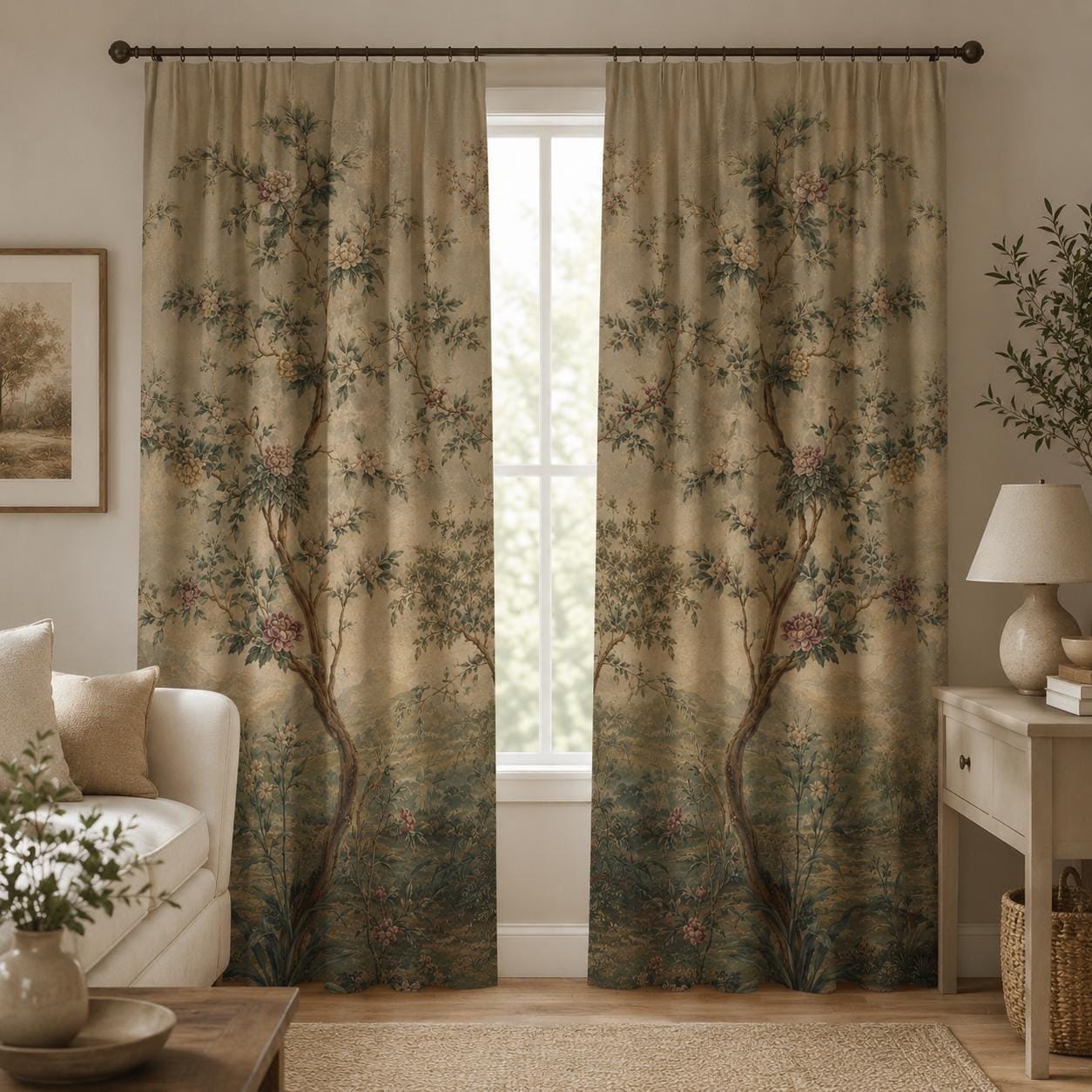 Vintage Floral, Chinoiserie Blackout Curtains