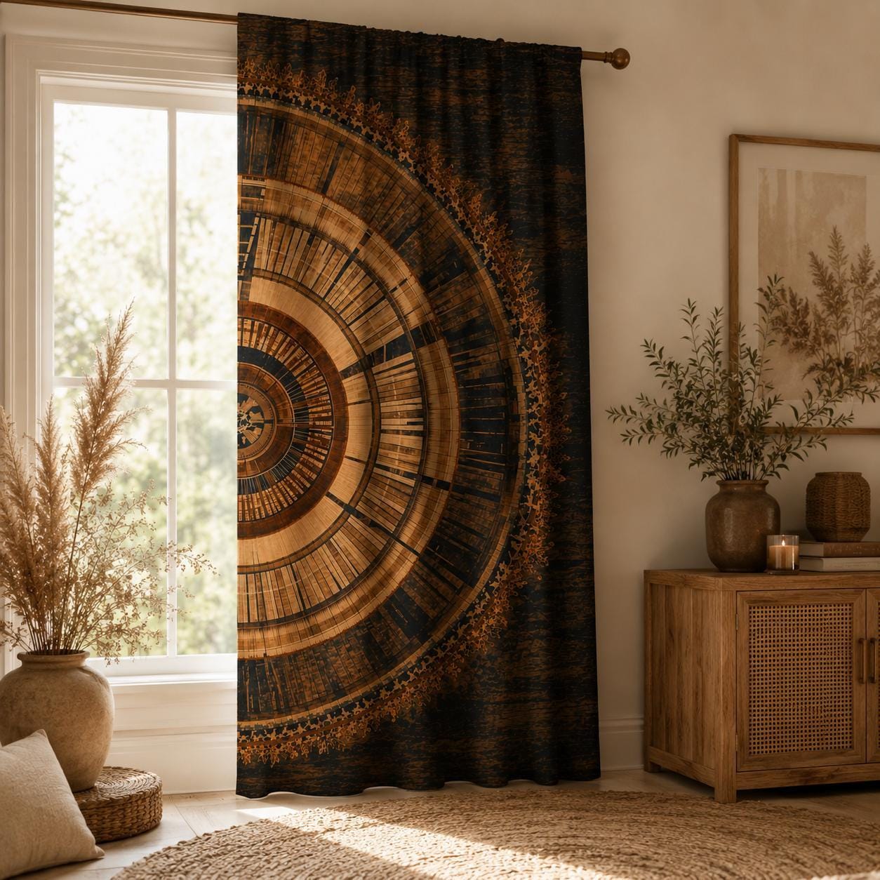 Rustic Boho Mandala Blackout Curtains