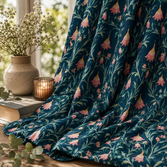 Navy Floral, Cottagecore Blackout Curtains